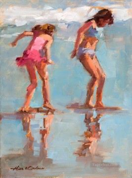 on Playing girl beach Child impressionism Oil Paintings